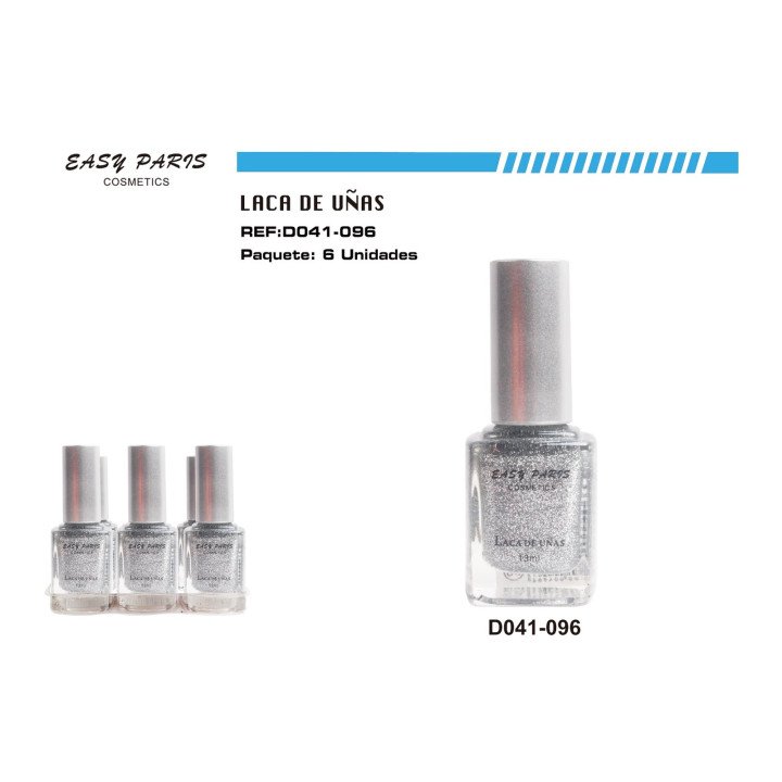 LACA DE UÑAS GLITER PLATA 6/U