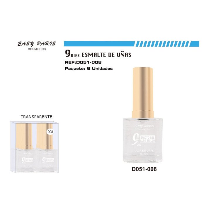 LACA DE UÑAS 9DIAS INCOLOR 6/U