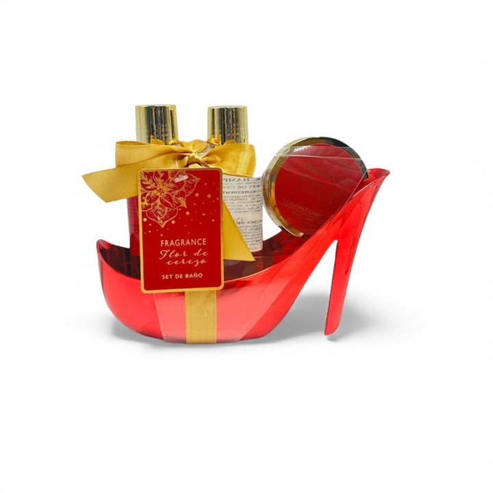 SET.BAÑO SHOE FLOR DE CEREZO ROJO