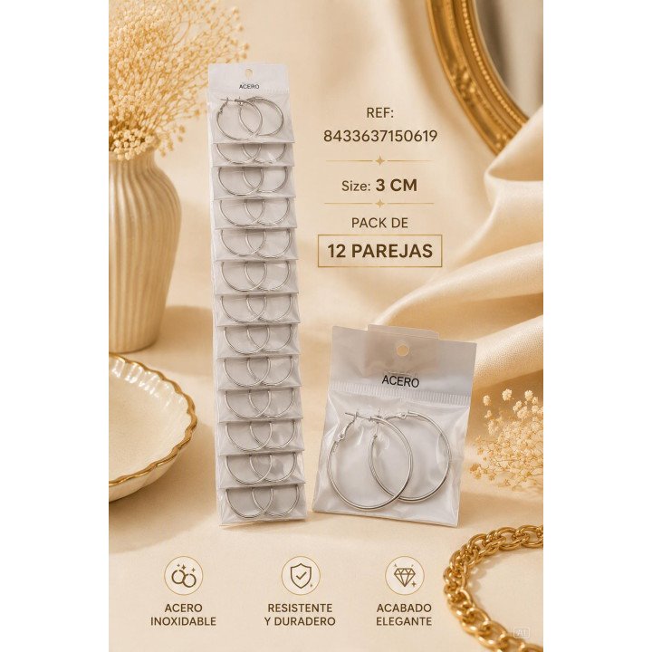 PEND.AROS 3CM ACERO. 12/P NS