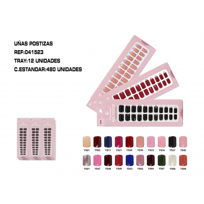 24 UÑAS POSTIZAS C/ADHESIVO 12/U 480/C