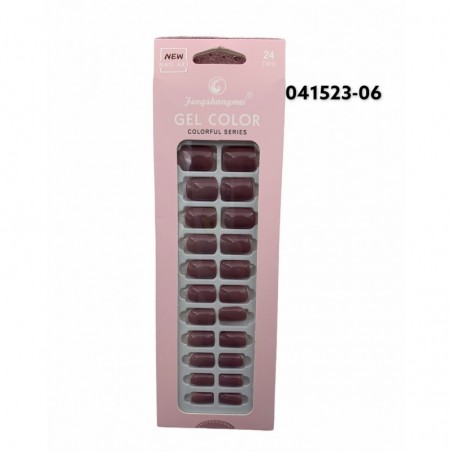 24 UÑAS POSTIZAS MARRON ROSADO C/ADHESIVO 12/U 480/C