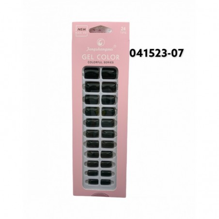 24 UÑAS POSTIZAS VERDE OSCURO C/ADHESIVO 12/U 480/C