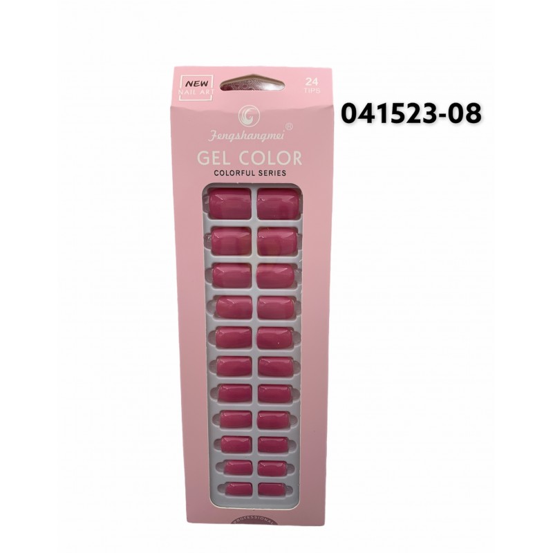 24 UÑAS POSTIZAS ROSA FUERTE C/ADHESIVO 12/U 480/C