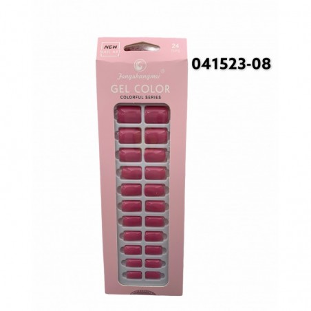 24 UÑAS POSTIZAS ROSA FUERTE C/ADHESIVO 12/U 480/C