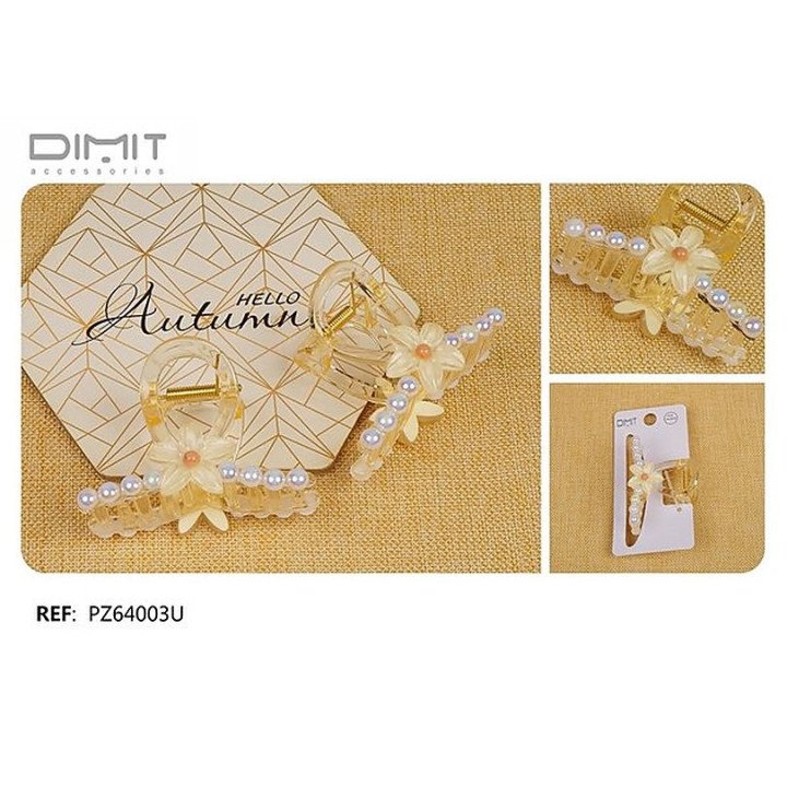 PINZA DE PELO C/FLOR Y PERLAS 8CM 12/U PZ64003U