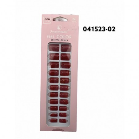 24 UÑAS POSTIZAS ROJO C/ADHESIVO 12/U 480/C