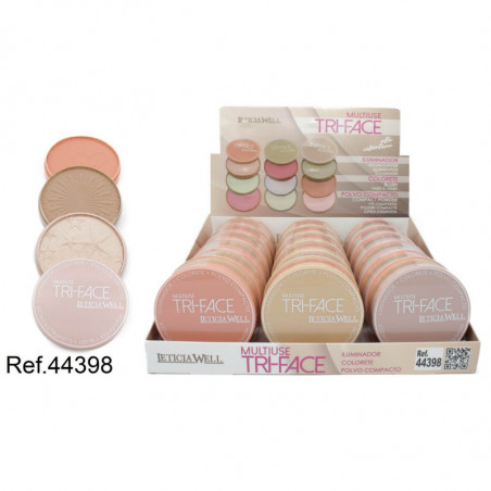 TRI-FACE ILUMINADOR/COLORETE/POLVO 18/U 44398